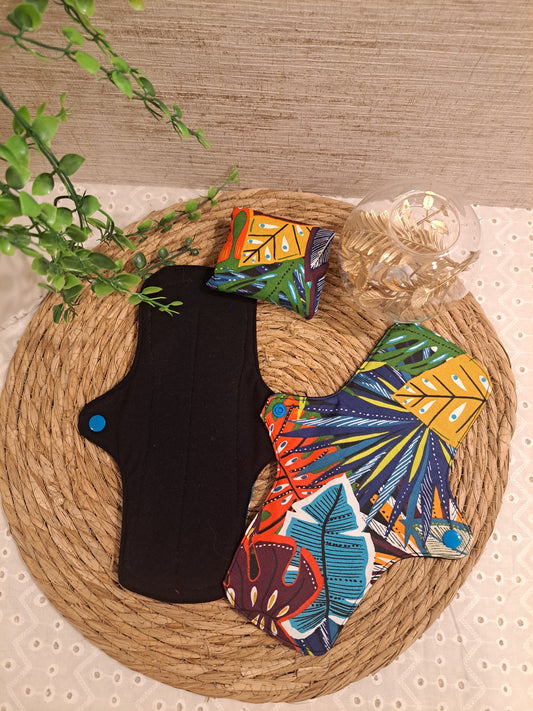 Serviette Hygiénique Lavable Flux Normal (Grande Taille) "Multicolor Feuillage"